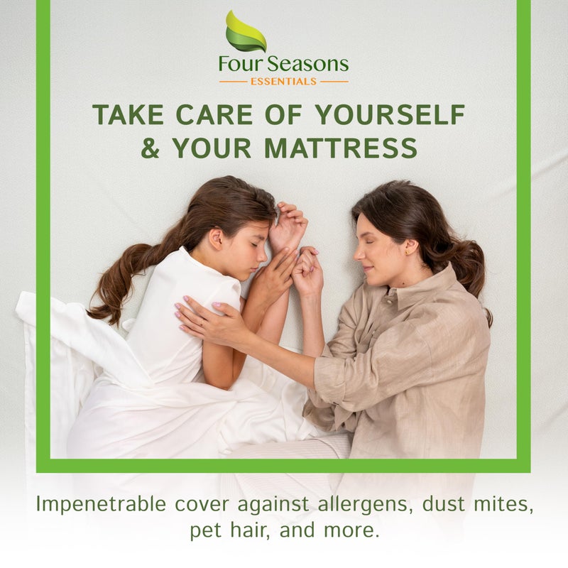 Four Seasons Essentials حماية مرتبة بحجم توأم مقاومة للماء من فور سيزونز إيسينشالز - غطاء مرتبة مزود بملاءة مصنوعة من الفيسكوز المستخرج من الخيزران - وسادة مزخرفة محشوة تحمي من مسببات الحساسية من الغبار - Image 2